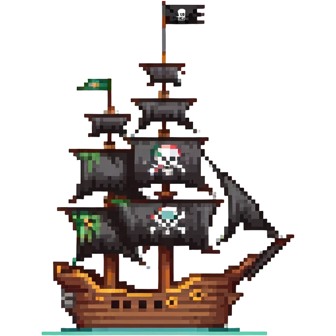 A pirate ship with black sails and flag emoji