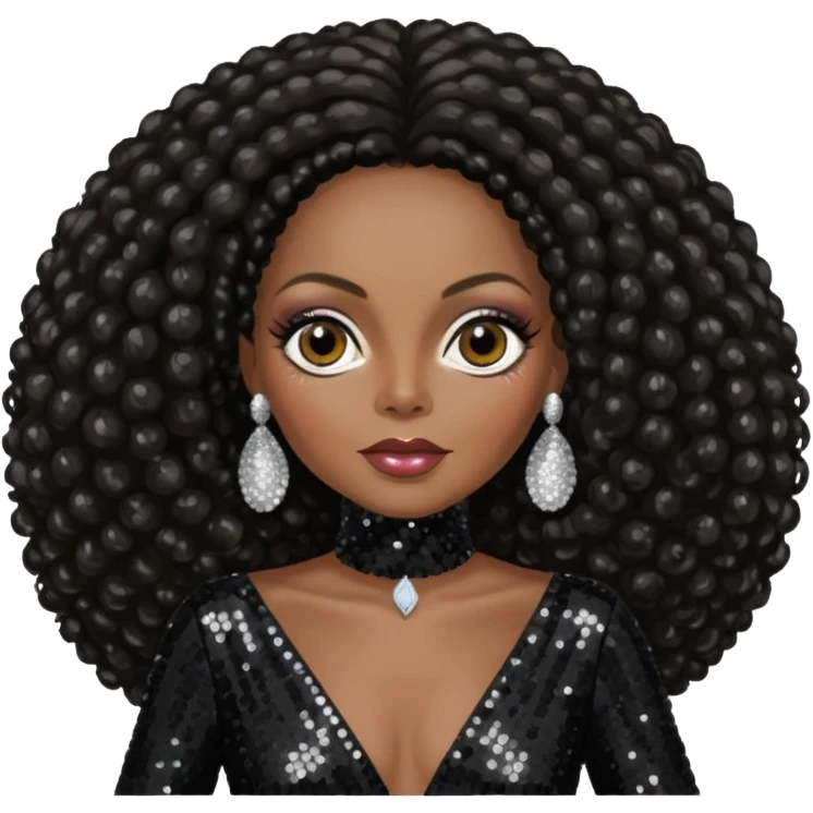 Diana Ross with long dark brown hair black sequin outfit emoji