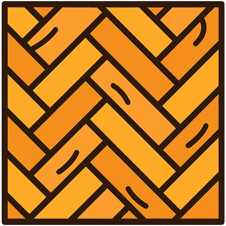 European hardwood floor icon, herringbone pattern, warm tones, top-down view, color outline style emoji