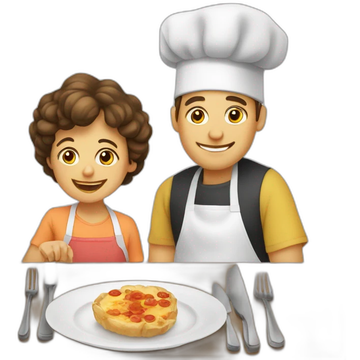 un fils et sa mere qui cuisine emoji