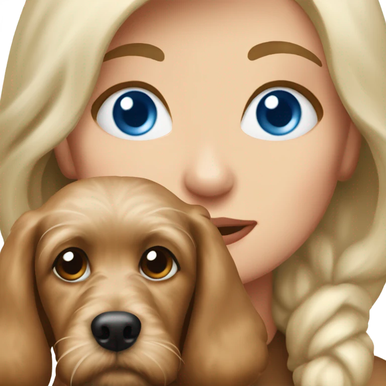 blue eyed old blonde lady with brown Cockapoo puppy dog emoji