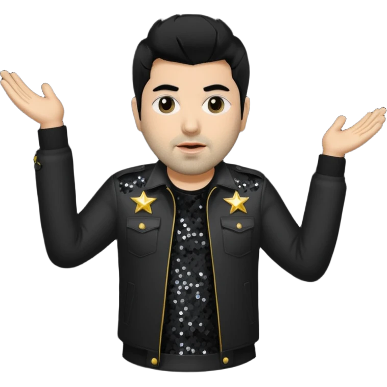 Chino Moreno with black hair, black sequin tour outfit emoji
