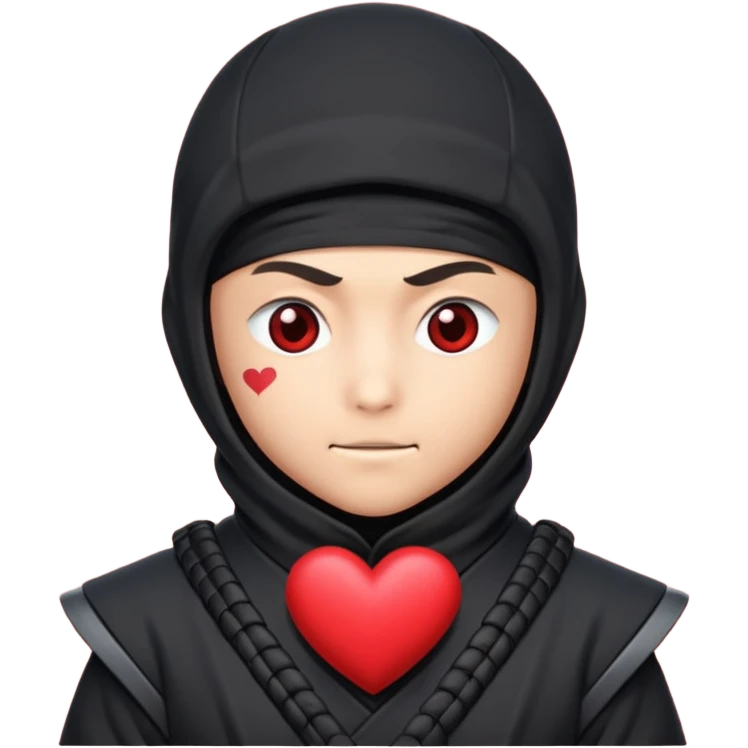 Ninja con ojos de corazón y una corazón emoji
