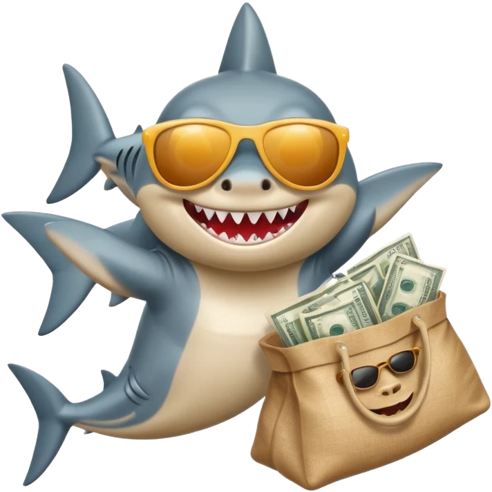shark wearing sunglasses and holding money bags emoji