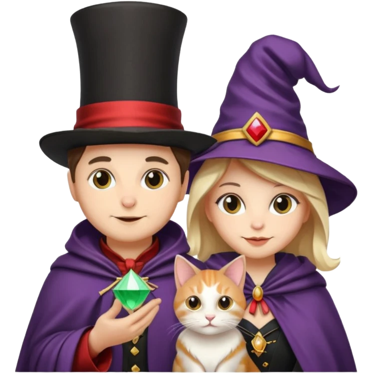 magician couple and their pet cat emoji