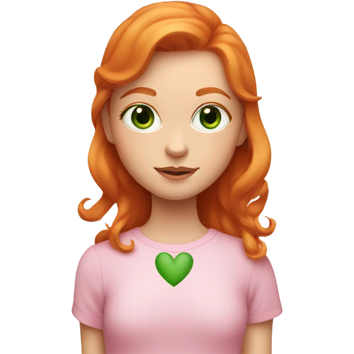 Ginger girl with green eyes and eyeliner inside a pink heart emoji
