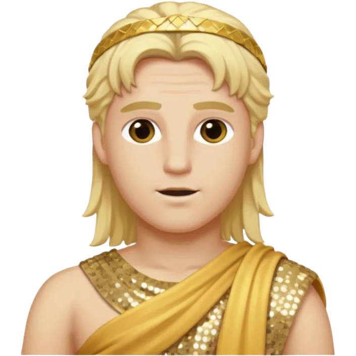Apollo from Roman Deities with long blonde hair, gold sequin toga emoji