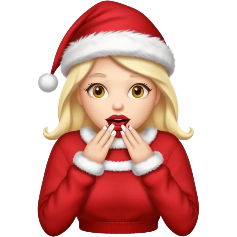 Sassy, cunty, girly Santa emoji with big lips, fake nails, and a sweater, and a santa hat (similar emoji style to uploaded). Yellow emoji. emoji