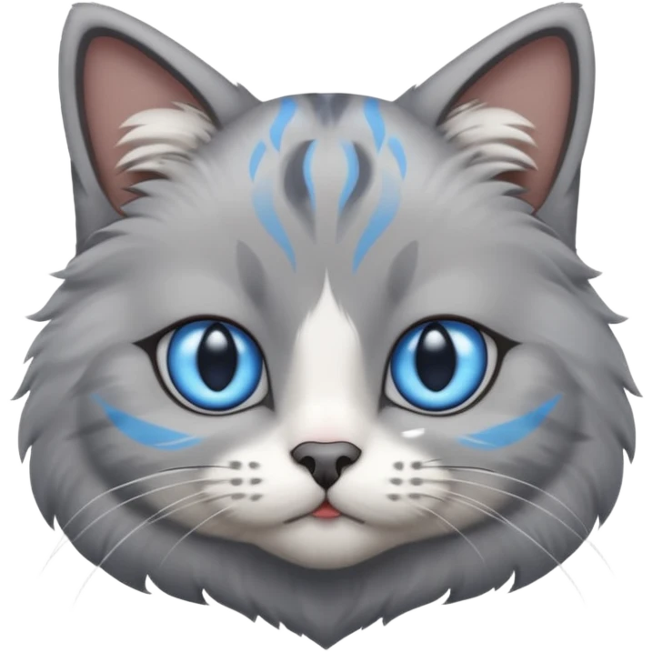 a gray cat with blue eyes on its FOREHEAD emoji