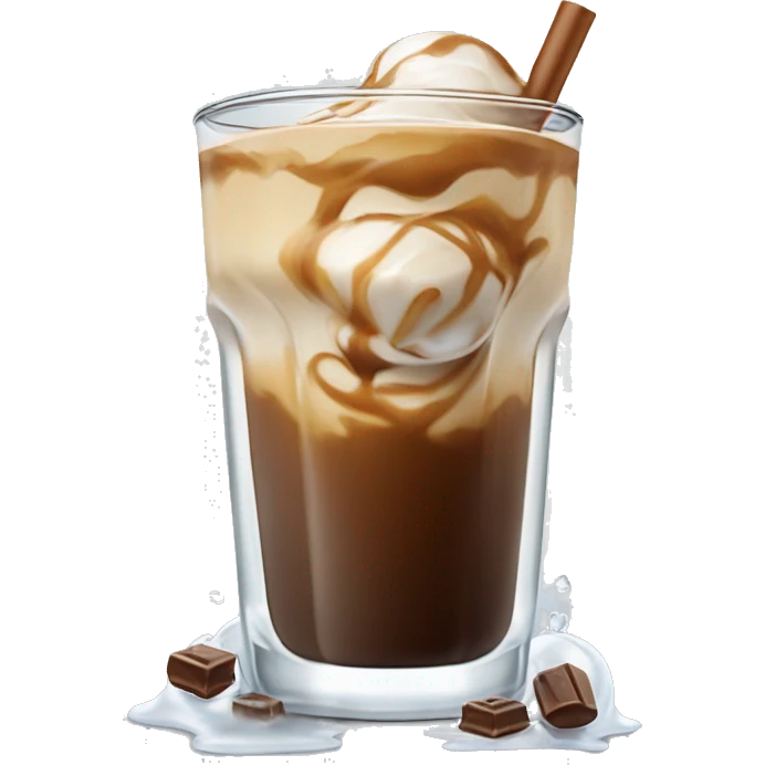 Cool iced coffee drink in a clear glass so the swirl of creamer mixing in is visible with ice cubes floating  emoji