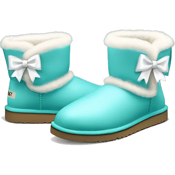 Realistic pair of tiffany blue fur Ugg boots  with white ribbon bows. emoji