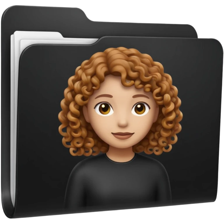A **simple emoji-style icon** of a **black transparent plastic folder**, sleek and minimal, with **rounded corners**, subtle translucency, soft shading, and a **small logo of a canela-skinned girl with curly hair** on the front.
 emoji