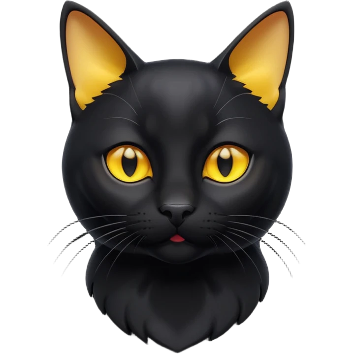 A 3D cartoon jet-black Bombay cat with glossy fur, bright golden eyes, dramatic contrast lighting, Memoji-style cinematic look. full body or half body. emoji