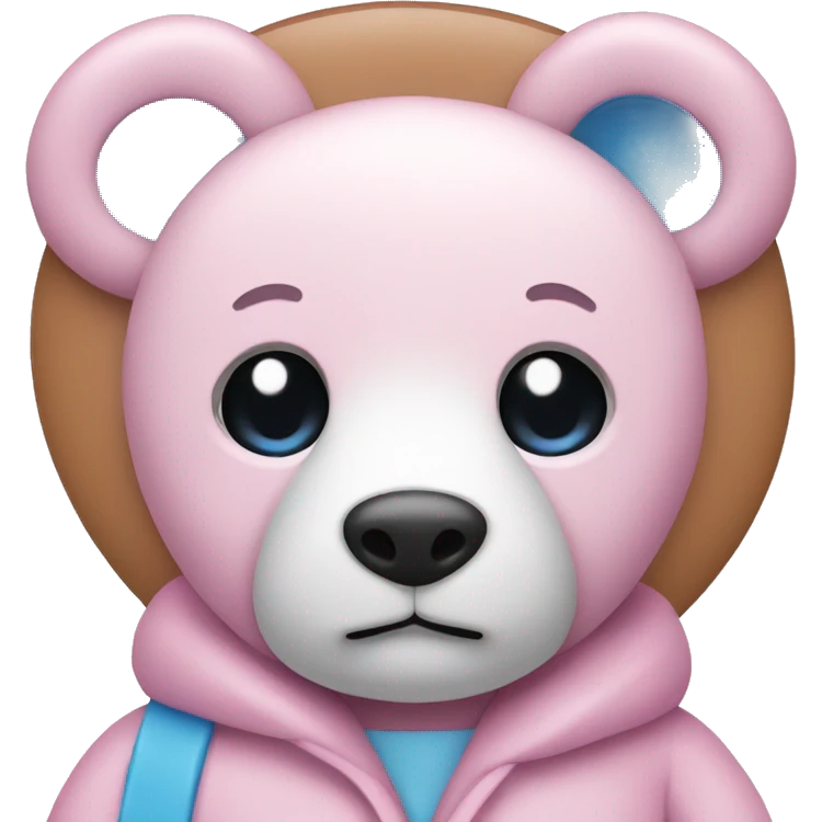 Pink Teddy with white coat and blue inner ear emoji