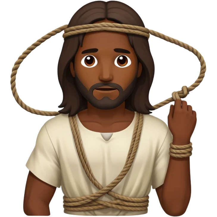 Dark skin christ Jesus tied to ropes injured  emoji
