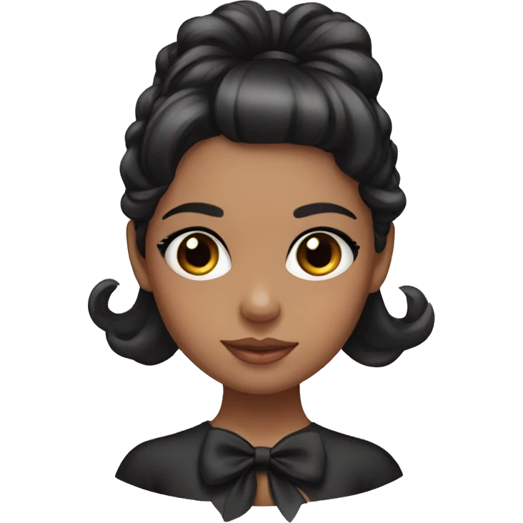 Girl with black hair and lashes in hair eyes with baby pink bow in her hair  emoji