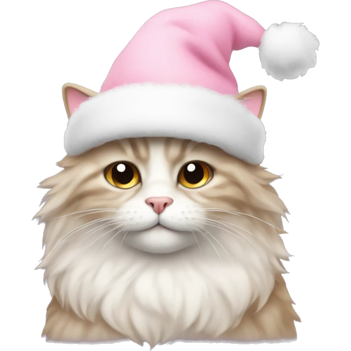 a fluffy cat with a pastel pink santa hat emoji