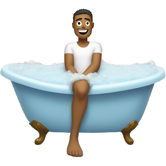 Man bathing in tub with lots of bubbles emoji