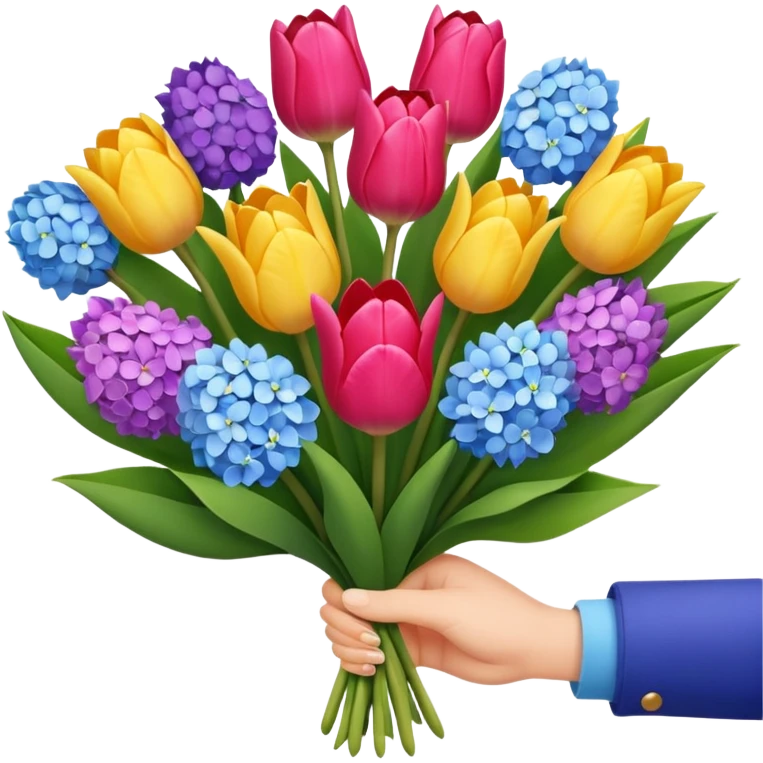 tulip, hyacinth and hydrangeas boquet in one hand held boquet  emoji
