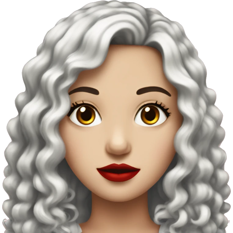 White Girl, red lipstick with red horns with long curly black hair emoji