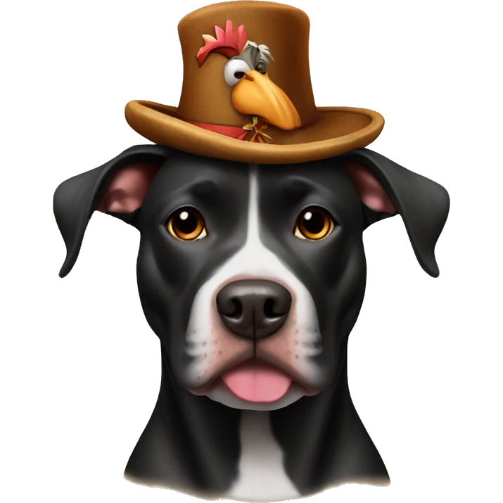 Black pitbull wearing turkey hat emoji