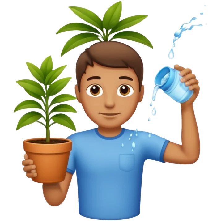 MAN pouring water for the plant emoji