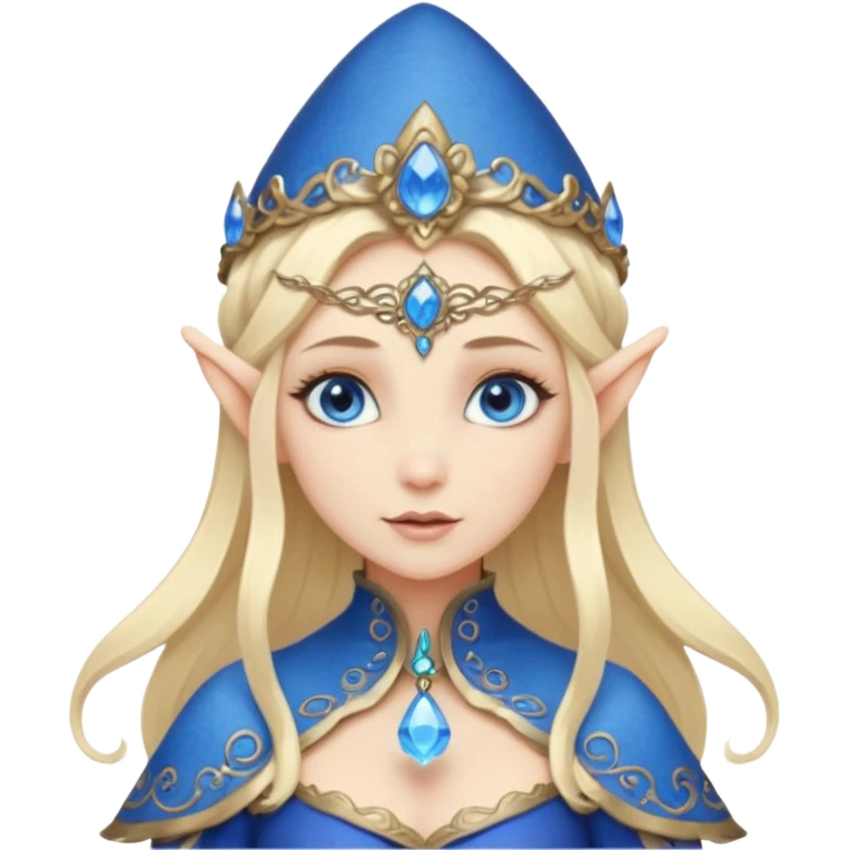 Hyper realistic blue mushroom top elf mage fairy queen pale skin blonde hair and blue-eyes emoji