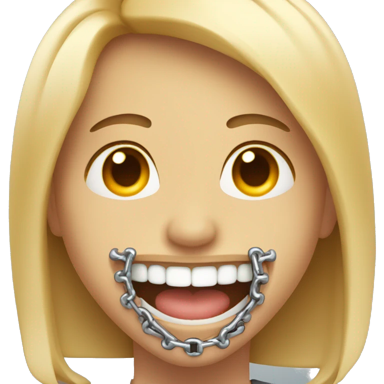 person with metal braces on teeth smiling emoji