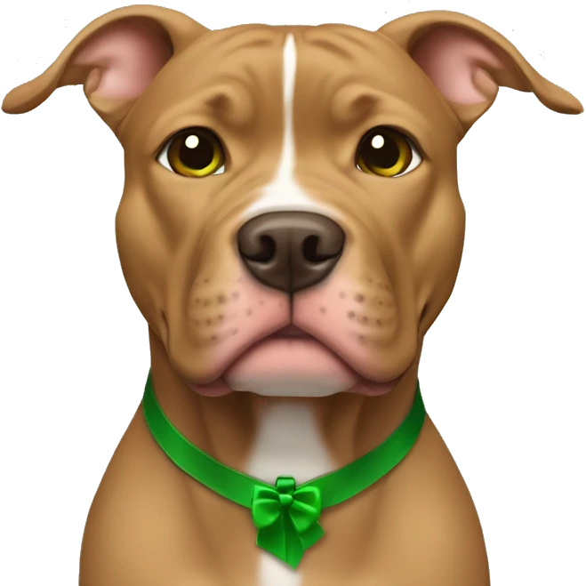 Light brown pitbull with ears cropped and green bows emoji