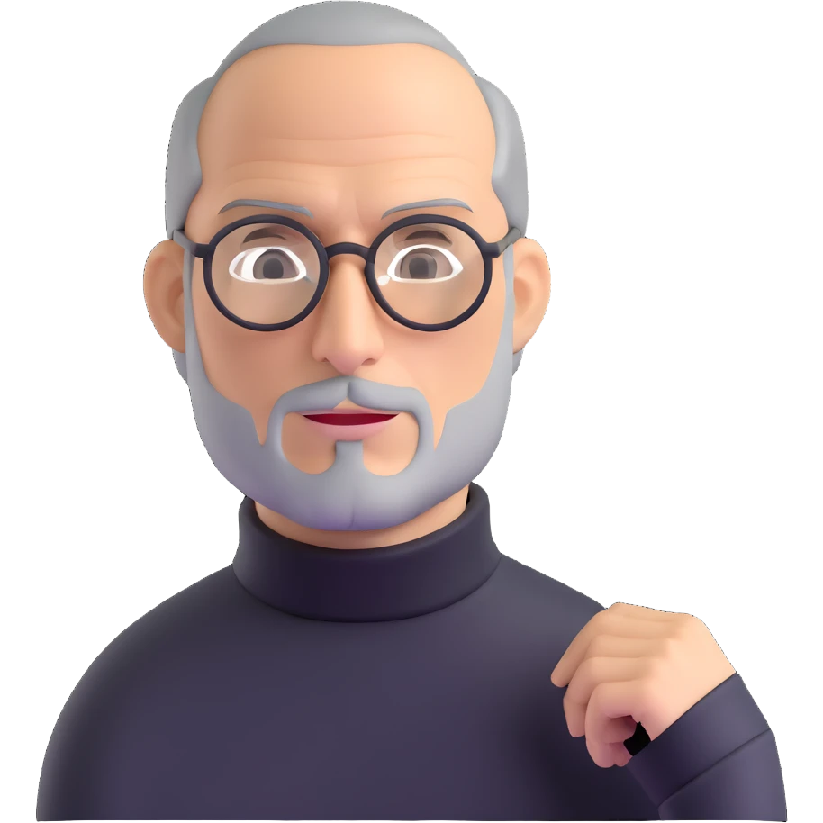 Steve Jobs with black turtleneck, round glasses, beard emoji