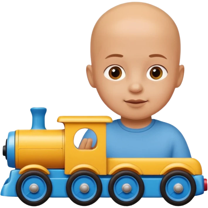 bald child playing with both toy cars and trains emoji