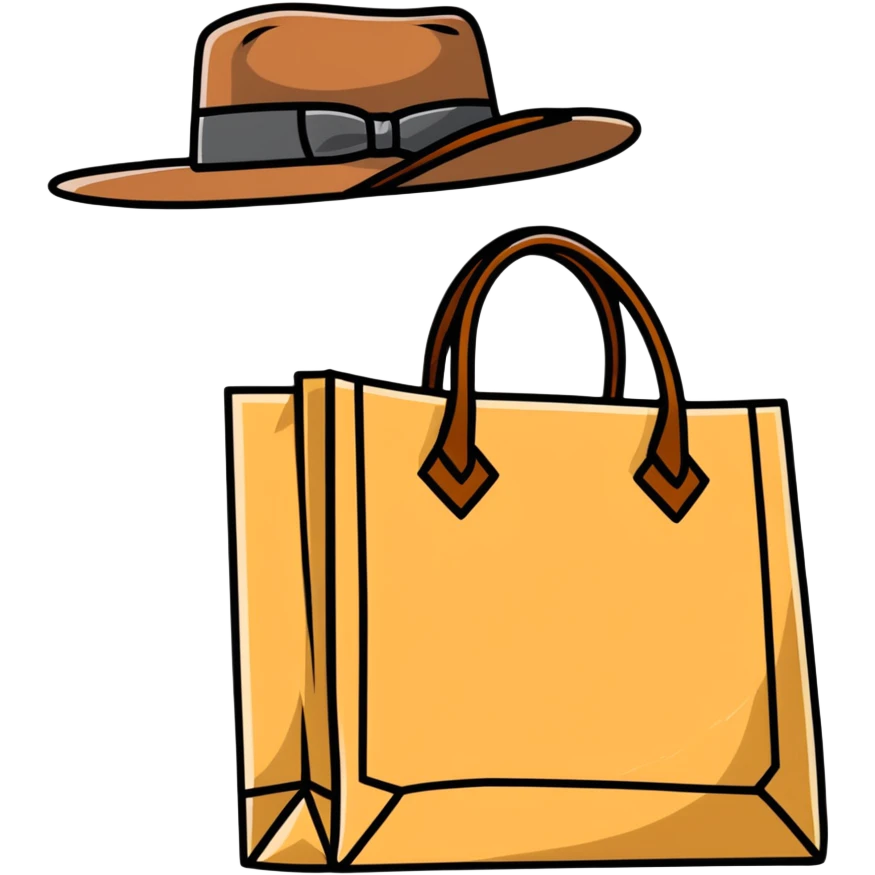 shopping bag with an Indiana Jones hat on top emoji