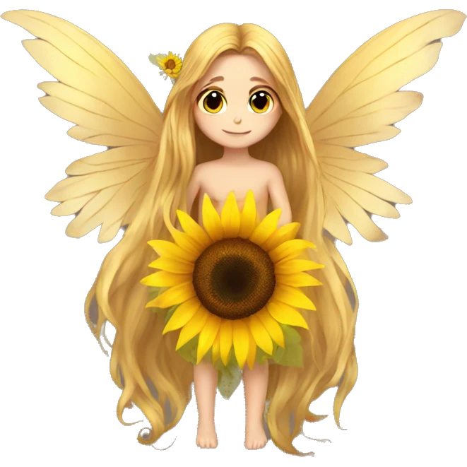 big wings, sunflower, Beautiful, fairy, gold, brown, long hair emoji