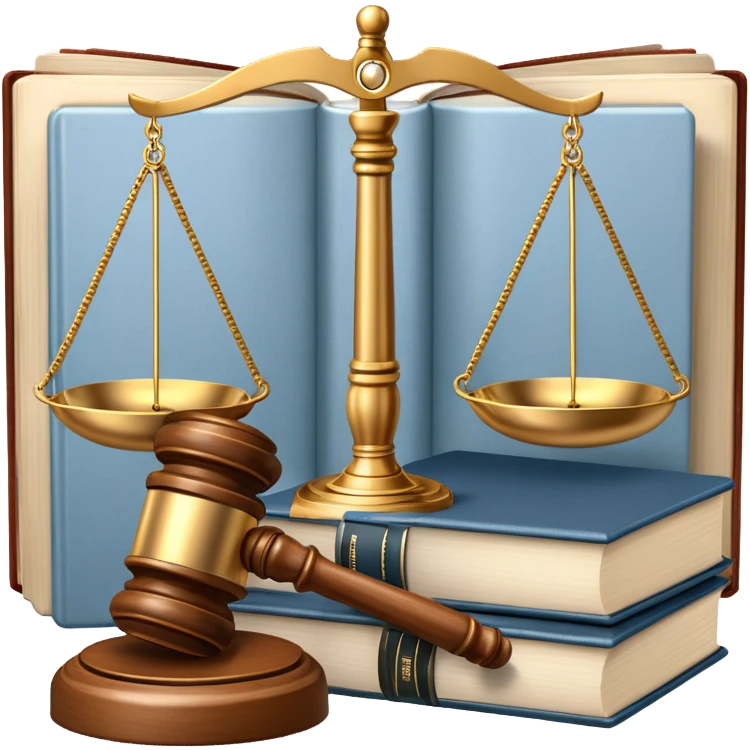 An icon featuring a gavel, scales of justice, and legal books, symbolizing law. The design includes a courthouse building in the background, representing the legal system and justice. Transparent background highlights the authority and structure of the law. emoji