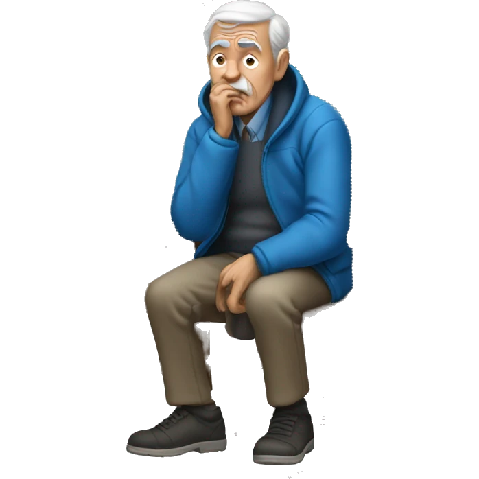 old man with blue jacket sitting forward cryin emoji