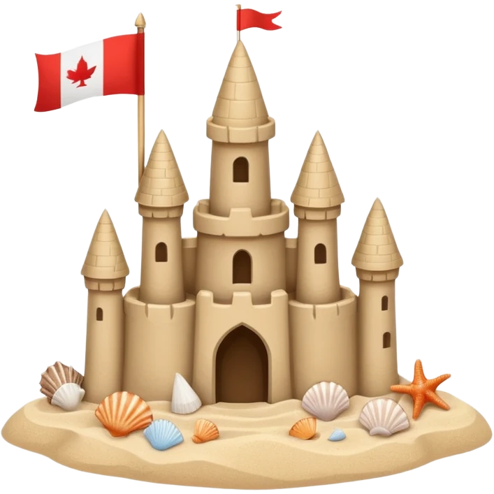 Decorated sand castle – seashells and a tiny flag on top emoji