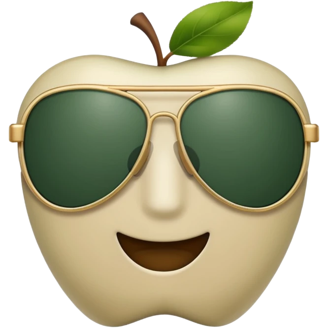 aviator sunglasses with light beige frame and dark green lenses, Apple emoji style, simple shapes, no text emoji
