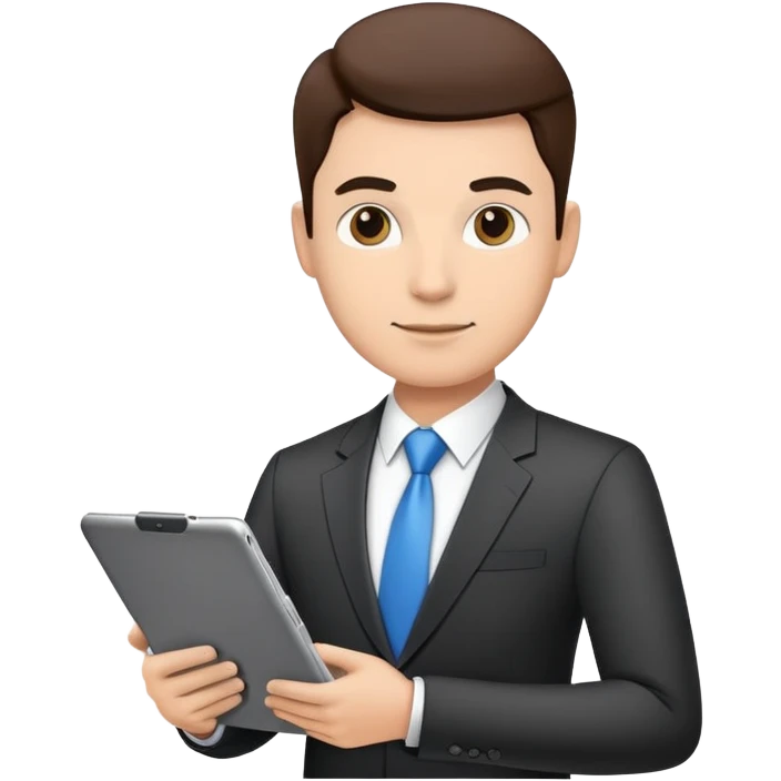 ceo executive confidently, holding a digital tablet or folder, wears smart business attire emoji