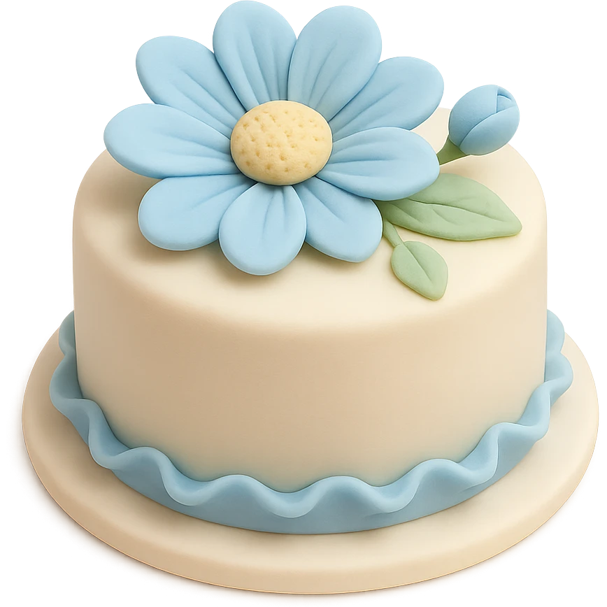 blue flower fondant cake art style emoji
