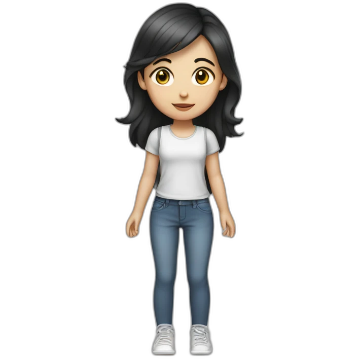 young girl with dark hair5 and white skin full length emoji