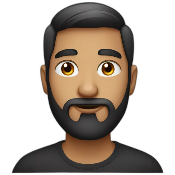 Indian man with fade haircut and beard wearing black t shirt big eyes big nose lighter skin emoji