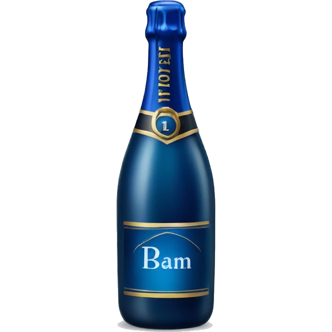 Realistic dark  blue champagne bottle with glass of blue champagne.  emoji