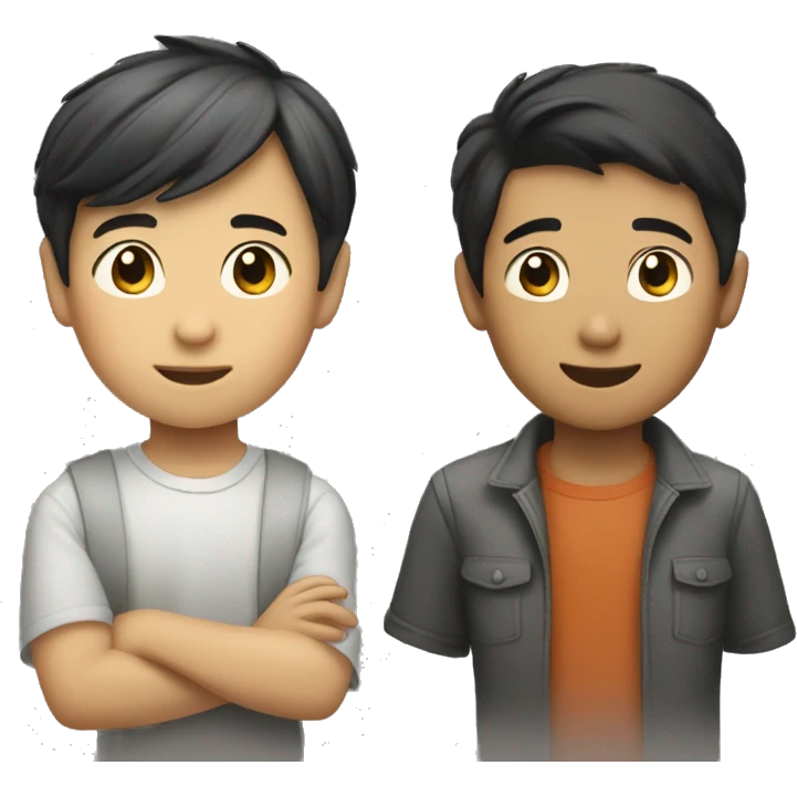 "An Asian boy and a fair-skinned American boy chatting." emoji
