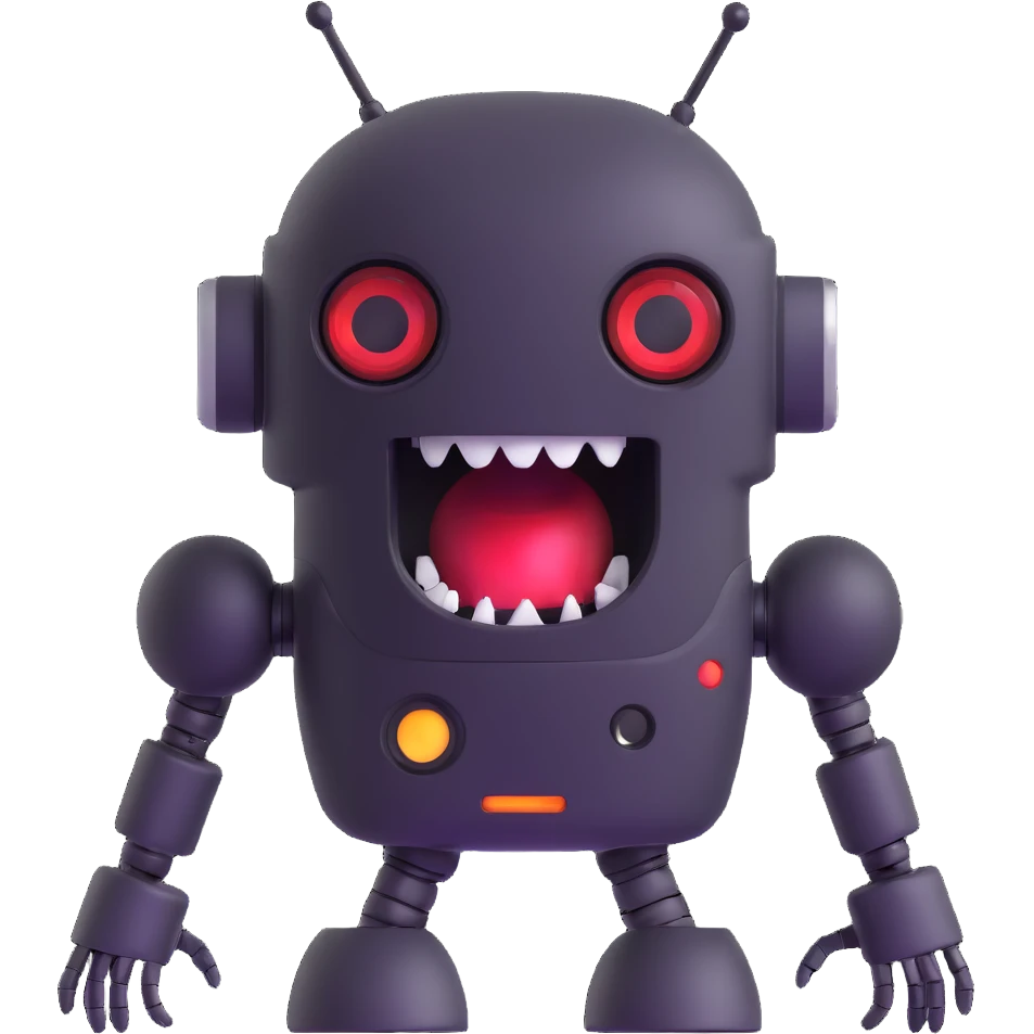 Robot talking with open mouth, speaking robot emoji