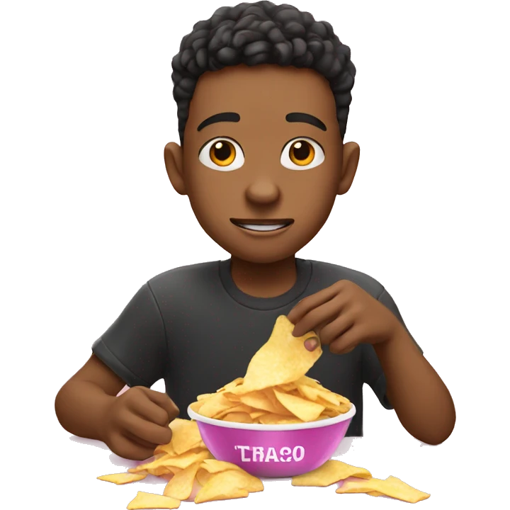 boy eating pink chips emoji