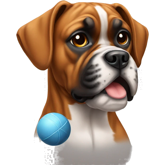 Boxer dog with ball emoji