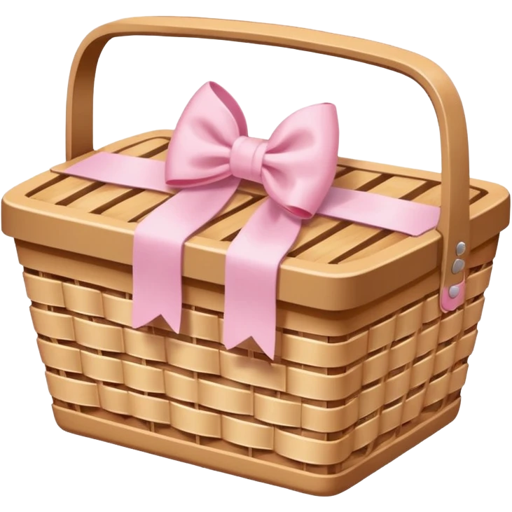 Pastel bright light pristine White Picnic basket with light pink bow emoji