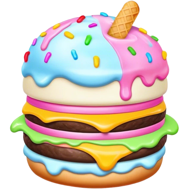 Melted neon kawaii pastel ice cream burger emoji