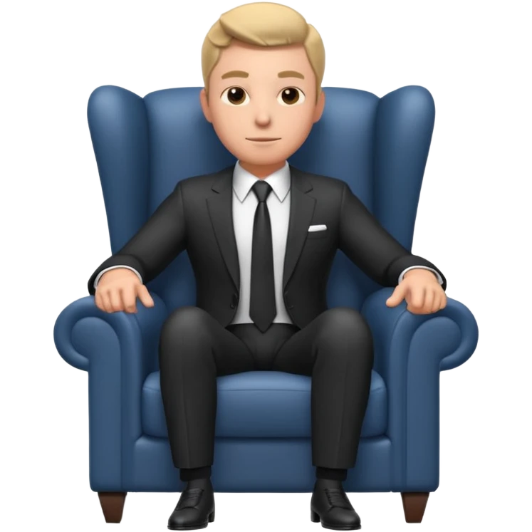 businessman sitting in an armchair, confident relaxed pose, formal suit and tie, professional corporate vibe, 3D cartoon style, mobile game icon style, clean background, no text, no watermark
 emoji