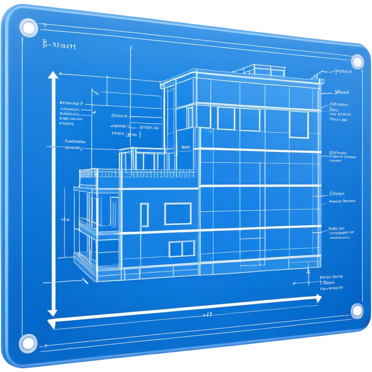 blue blueprint plan with white lines, side view emoji